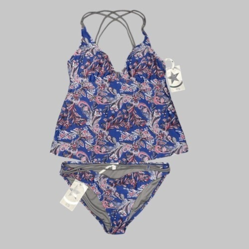 NWT Converse One‎ Star Blue/Gray SwimSuit Tankini/Bottom Women XL Indonesia